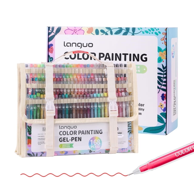 Bolígrafos de gel Languo 168 piezas para libros para colorear para adultos con estuche