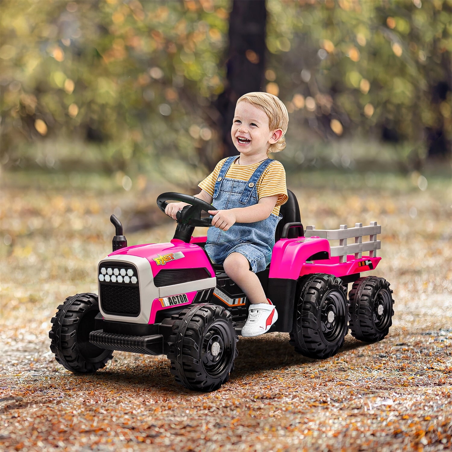CIPACHO 12V Electric Tractor Toy with Trailer, Ground Loader Ride On for Kids with 3-Gear-Shift, Red CIPACHO 12V Electric Tractor Toy with Trailer, Ground Loader Ride On for Kids with 3-Gear-Shift, Red