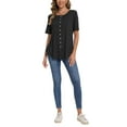 thumbnail image 5 of Women Summer Button Up Front Tops Shirts Casual Loose Pullover T-shirt Round Neck Pleated Tunic Blouses for Ladies Comfy Plain Tee, 5 of 9