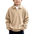 thumbnail image 2 of DJDLJWCJ Big Boys Lapel Sweatshirt Half Zip Long Sleeve polo Shirt Solid Color Loose Fit Pullover Tops Beige Size 5T, 2 of 10