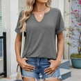 thumbnail image 5 of Women's Short Sleeve T-Shirts Cotton V-Neck Solid Color Tunic Tops Casual Tee Cute Summer Tshirts (2XL, Gray), 5 of 5