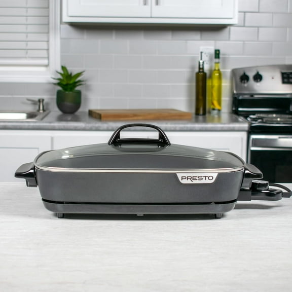 06858 16-Inch Slimline Electric Skillet with Glass Cover - Nonstick, Adjustable Temperature, Black