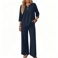 thumbnail image 4 of Two Piece Sets for Women 3/4 Length Sleeve Lounge Sets Summer Spring Vacation Travel Outfits Fashion Clothing Navy 2XL, 4 of 5