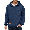 thumbnail image 2 of Hzzrkos Men Fashion Casual Loose Solid Color Quarter Zip Stand Collar Long Sleeve Multi Patch Pocket Decorative Tag Pullover Sweatshirt Hoodie Top, 2 of 4
