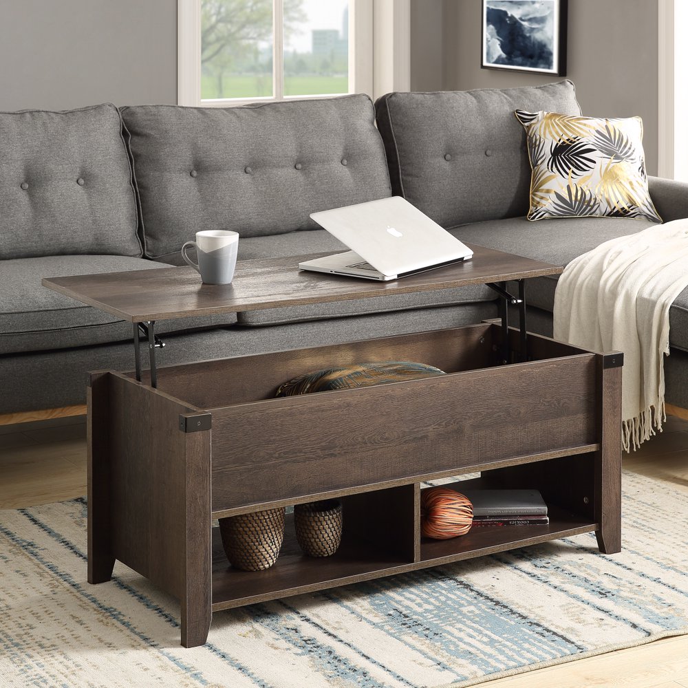 Modern Farmhouse Lift Top Coffee Table, 43.3 Inch Living Room Cocktail
