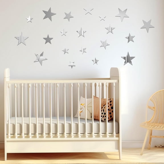 MOAMUN 20pcs Wall Mirror Tiles, Mirror Wall, Stick on Mirror Self Adhesive, Star shape Mirror Stickers for Bedrooms Home Gym Wardrobe Doors Decorations (Silver)