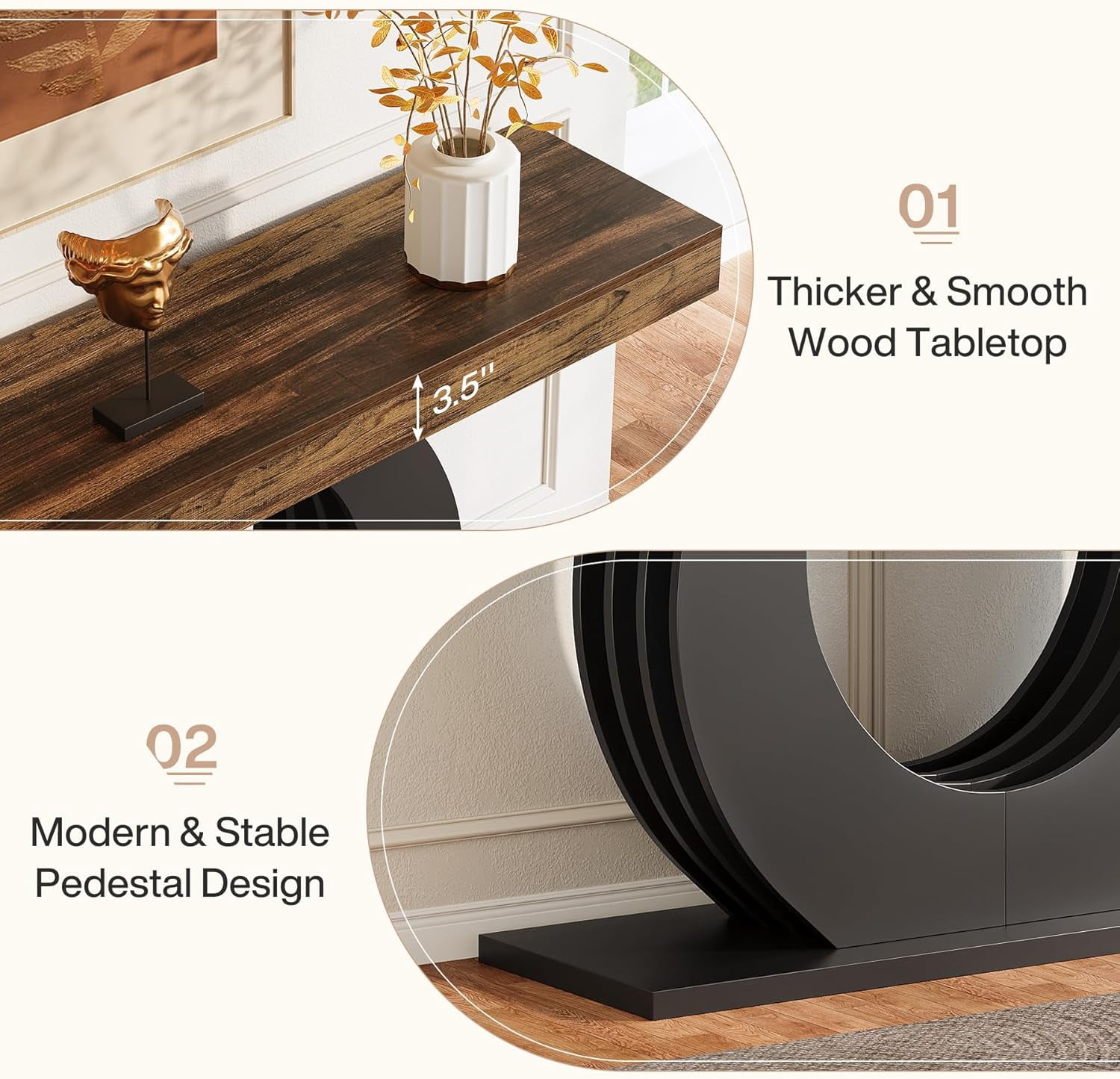 Tribesigns 63-Inch Sofa Table, Farmhouse Entryway Table, Narrow Long Couch Console Behind Sofa with Black Circle Metal Base for Living Room Hallway
