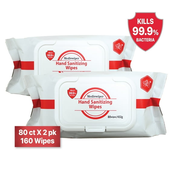 Mediwiper Antibacterial Hand Wipes, Alcohol-Free, 160 Wipes (80ct, 2 Pack), Travel-Friendly