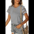 thumbnail image 1 of Camisetas de Corta con Encaje para Mujer, Blusas de Verano, Camisetas Informales Holgadas. Gris M, 1 of 5
