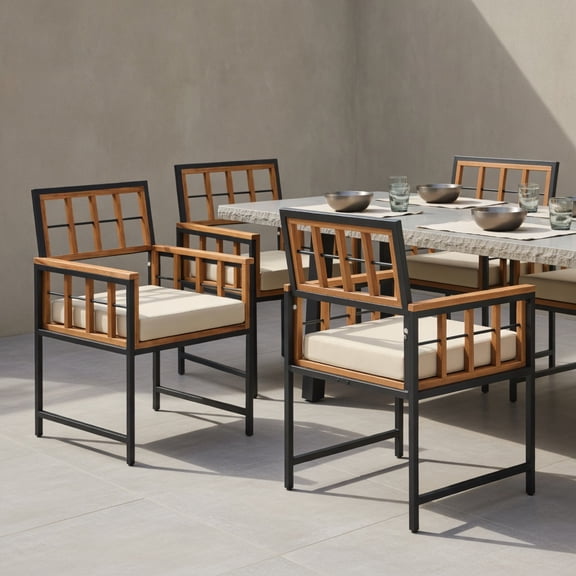 Topcobee Set of 6 Patio Dining Chairs Acacia Wood Armchairs with Cushions, Front Porch Chairs, Pool Deck Furniture for Backyard, Lawn, Garden