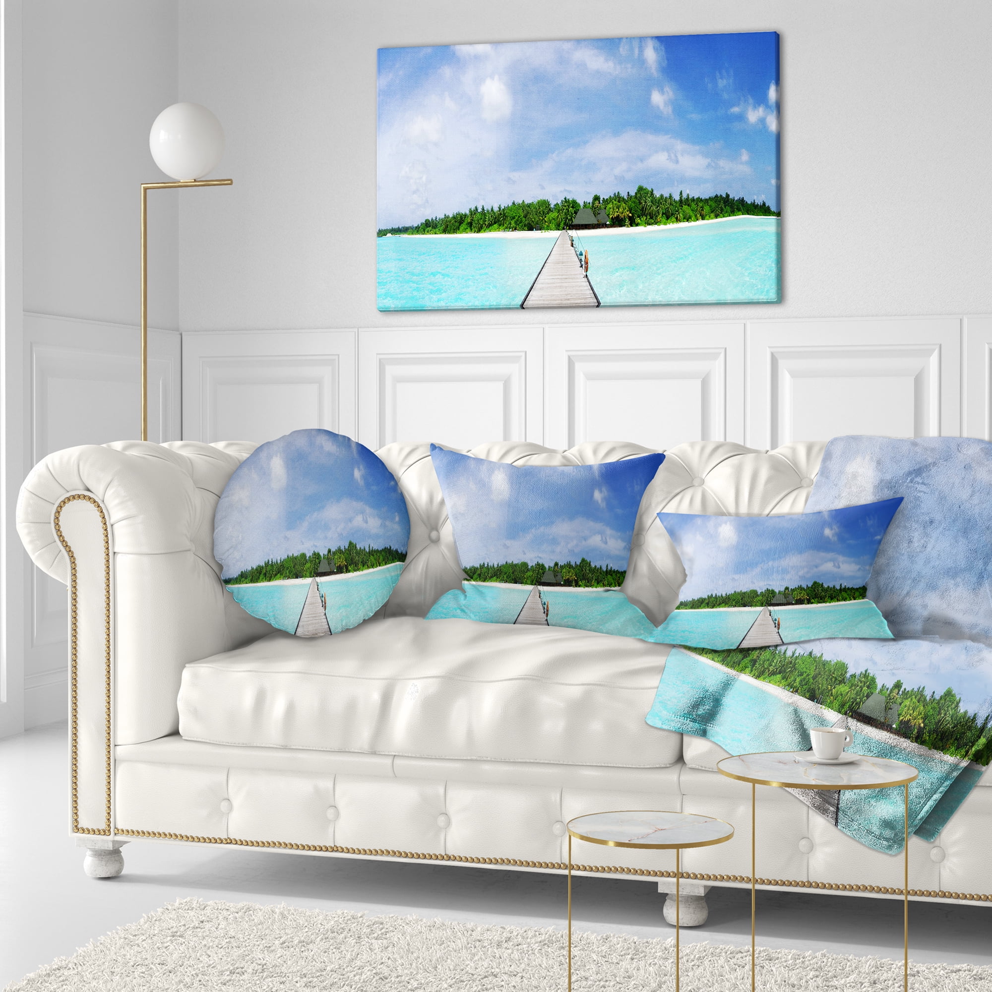 Designart Maldives Panorama - Seascape Photography Throw Pillow - 12x20