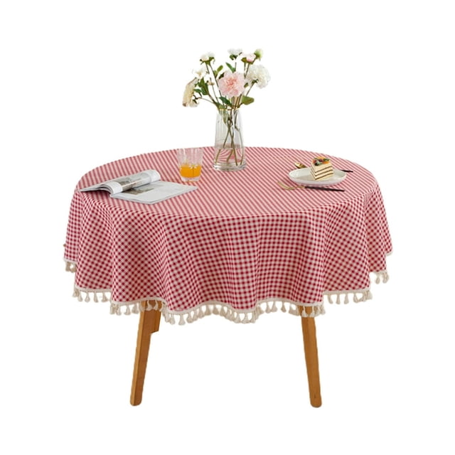 FeiraDeVaidade 1Pc 120Cm/150Cm Polyester Cotton Tassel Tablecloth Plaid Tablecloth Red Lattice Table Map Cloth Cover