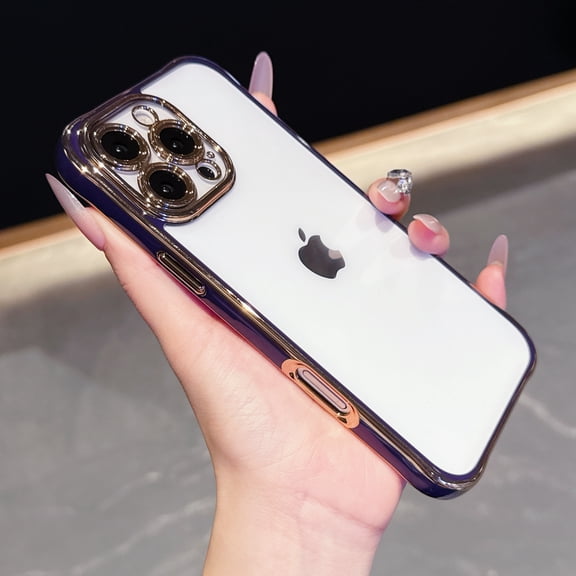 Crystal Clear Case for iPhone 16 Plus, Non-Yellowing Transparent Shockproof Plating Edge Bumper Phone Cover, Rugged Acrylic Anti-Scratch Clear Back Phone Case for iPhone 16 Plus, Darkpurple