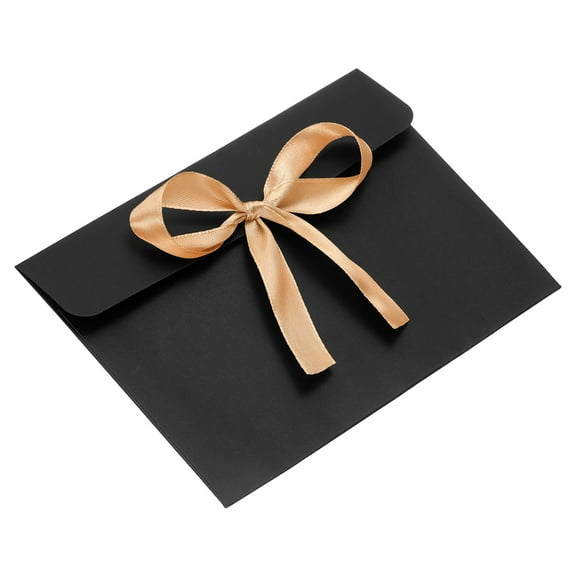 Envelope with Knot 6.8" x 5", 10Pcs Greeting Card Invitation Envelope with Ribbon for Invitations and Greeting Cards Gift Christmas Birthday Party, Black