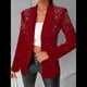 thumbnail image 4 of Blazer de Negocios para Mujer, Chaqueta de Traje de Larga con Abertura Frontal, Abrigo con Botones de Diamantes de Imitación, Ropa de Oficina Vino Tinto S, 4 of 7