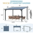 thumbnail image 3 of YODOLLA Pavillon à Toit Rigide 10 Pieds x 12 Pieds Pergola Extérieure en Aluminium pour Jardin, Patio, Cour Arrière - Gris, 3 of 6