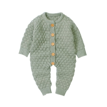 

Kuriozud Newborn Baby Knitted Long Sleeve Round Neck Single Breasted Romper