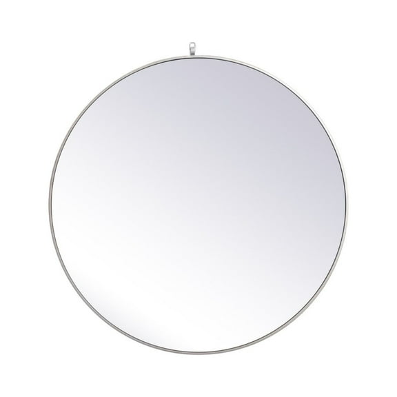Metal frame round mirror with decorative hook 39 inch in Silver