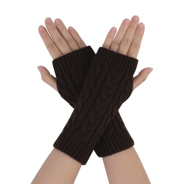GUANTES SIN DEDOS DE PUNTO ELÁSTICO UNISEX INSPIRAR CHIC CON ORIFICIO PARA EL DEDO EN COLOR MARRÓN OSCURO TALLA ÚNICA