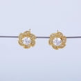 thumbnail image 3 of Exquisite Brass Pave Clear Cubic Zirconia Flower Stud Earrings Golden 9.7x9.7mm, 3 of 4