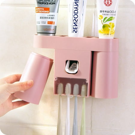 Automatic Toothpaste Dispenser And Toothbrush Holder With 2 Magnetic Automatic Toothpaste Dispenser And Toothbrush Holder With 2 Magnetic Suction Tooth Tumblers Wall Mounted Squeezer
