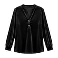 thumbnail image 6 of Women's Elegant Velvet Henley Blouse V Neck Long Sleeve Loose Tunic Shirts Dress Tops Fall Winter Business Casual Party Outfits Black, 6 of 6