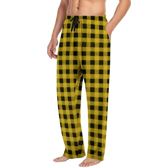 zbxnLI Mens Plaid Pajama Pants Open Bottom Pj Lounge Pants Sleepwear Wide Leg Sleep Pants for Men