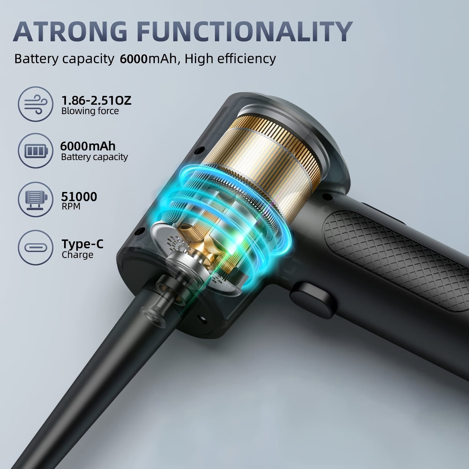 Electric Air Duster with LED Light Rechargeable Cordless Blower for Keyboard, Outdoor, House and Car