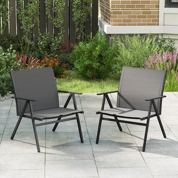 Costway Patio Chairs Set of 2with Breathable Mesh Fabric and Metal Frame 350LBS Capacity