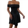 thumbnail image 2 of Vestido Corto de Cóctel con Hombros Descubiertos, Dobladillo Fruncido y Corsé Fruncido para Mujer Negro XS, 2 of 10