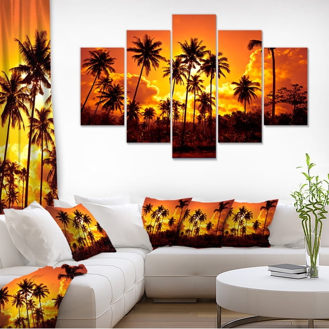 Coconut Palms Against Yellow Sky - Landscape Photography Canvas Print