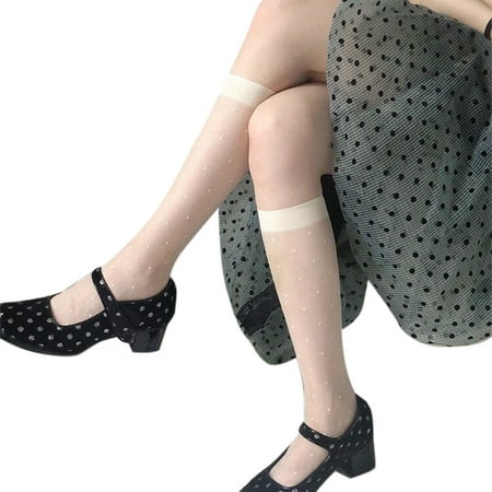 

Women Summer Sexy Transparent Calf Socks Harajuku Vintage Polka Dot Print Jacquard See-Through Mesh Kawaii Lolita Knee High Hosiery