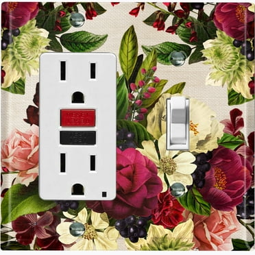 Metal Light Switch Plate Outlet Cover Rose Red White Wallpaper ROS021