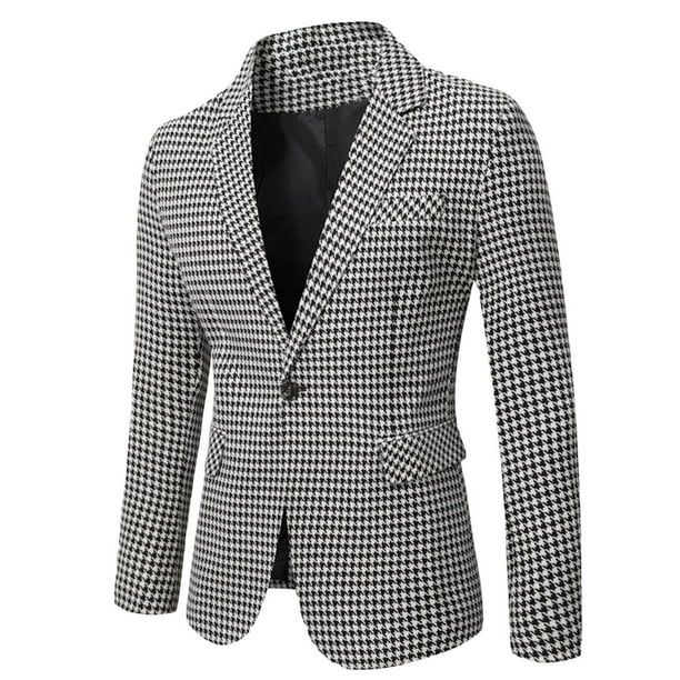 Men's Houndstooth Suit Jacket One Button Business Formal Blazer Suit Dinner Party Prom Wedding
