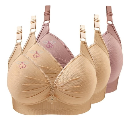Lisbinx Bras for Women Full Coverage 3PC Woman s Printing Gathered Together Large Size Daily Bra Underwear No Rims Seasonal Discounts