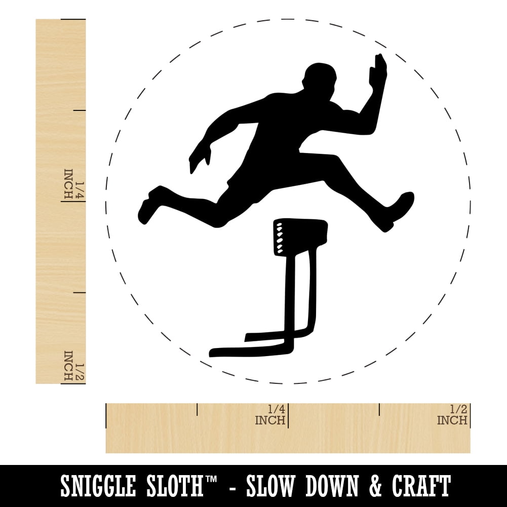 Man Jumping Over Hurdles Fitness Track and Field Self-Inking Rubber Stamp Ink Stamper - Blue Ink - Mini 1/2 Inch