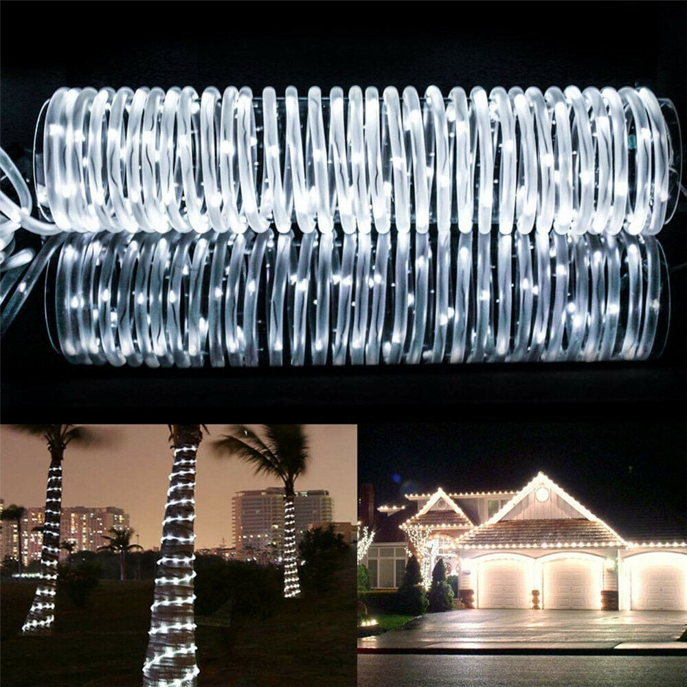 ZOELNIC 40ft 100LEDs Christmas Solar Powered Rope Tube String Lights Strip Outdoor Garden Xmas Tree Holiday Decor Fairy Lights, White