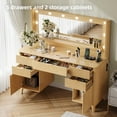 thumbnail image 3 of UGTOO Rustic Wood Vanity Table – LED Mirror, 5 Drawers, USB Ports, Vintage Gold Accents (54.3"H x 48.8"L), 3 of 17
