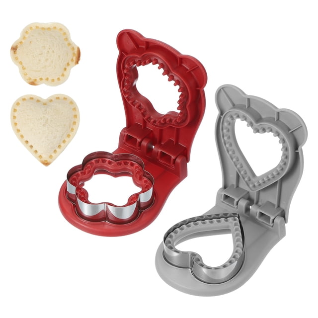 Uxcell 2 Paquete Cortador de Sándwich Sin Corteza, Forma de Flor/Corazón, Sellador de Sándwich Uncrustable, Cortador de Pan y Sellador para Desayuno, Almuerzo, Té de la Tarde (Rojo/Gris)