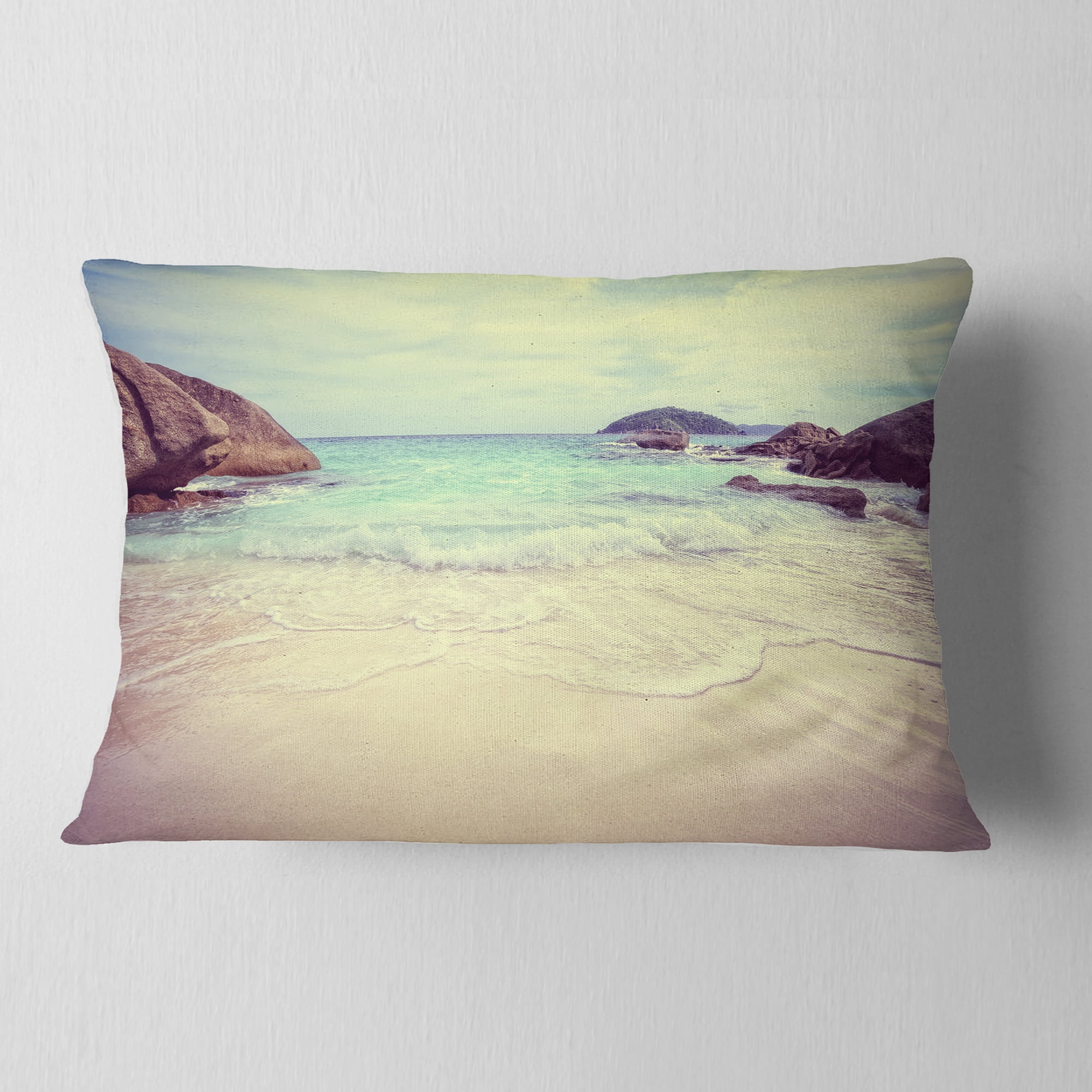 Designart Vintage Style Seashore Thailand - Seascape Throw Pillow - 12x20