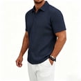 thumbnail image 3 of FRSASU Men's Casual Polo Shirt Summer Short Sleeve Vacation Button Down Beach Knit Stretchy Golf Shirts Navy, 3 of 7