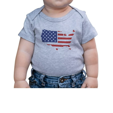 

7 ate 9 Apparel Kids Patriotic 4th of July Outfit - USA Flag Map Grey Onepiece 0-3 Months