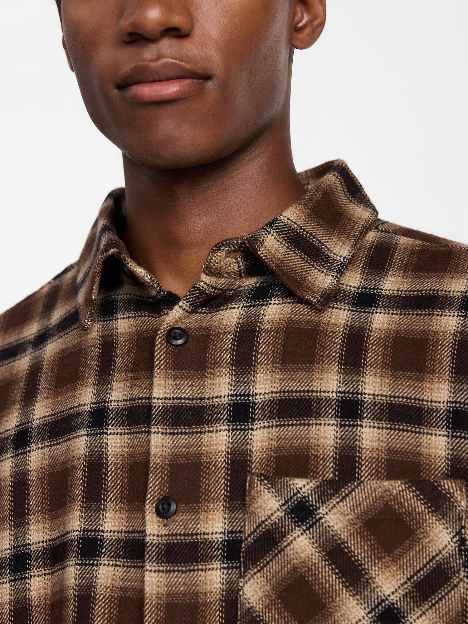 No Boundaries Boxy Cotton Plaid Flannel with Long Sleeves, Men's and Big Men's XS-4XLT