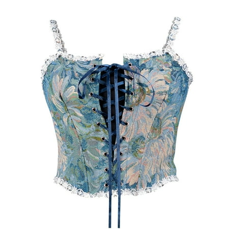 Womens Summer Tops Clearance Corset Belts for Women Corset Tops for Women Plus Size Tops for Women Women Vintage Oil Painting Lace Suspenders Bandage Retro Corset Straps Tank Top