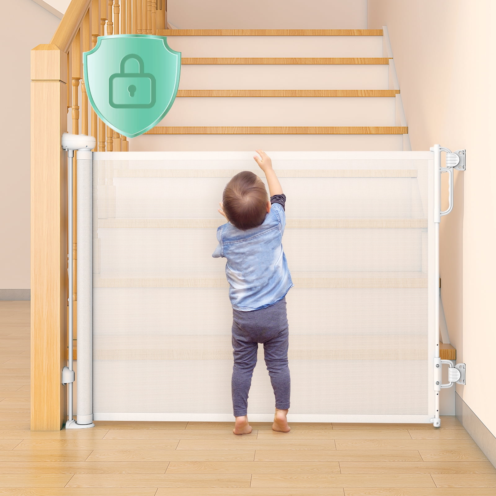 Momcozy Auto Lock Retractable Baby Gate, Stairs Safety Gate for Baby and Pet, 33" X 55", for Stairs, Doorways, Hallways