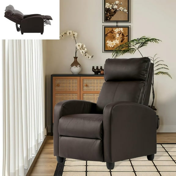 YRLLENSDAN Recliner Chair for Living Room Home Theater Seating Single Sofa Lounge with Padded Seat Backrest PU Leather for Adults, Brown