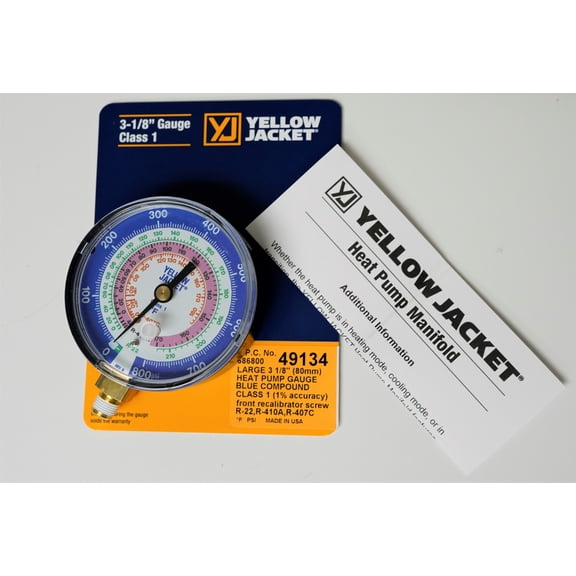 Yellow Jacket Low Side Gauge, 3 1/8 in Dia, Blue 49134