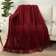 thumbnail image 2 of PAVILIA Maroon Red Knit Throw Blanket for Couch Bed, Soft Knitted Farmhouse Sofa Throw for Living Room, Lightweight Decorative Fall Throw Blanket for Chair, Outdoor Textured Boho Blanket, 50x60, 2 of 9