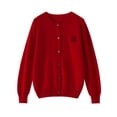 thumbnail image 4 of ADDONEE Cárdigan de cuello redondo para mujer, estilo preppy, suéter de manga larga para primavera y otoño, tejido de punto de lana merino 100 %, tela popular coreana, 4 of 4