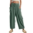 thumbnail image 3 of Green Wide Leg Pants For Women, Capris For Women Casual Summer, Dress Pants Women, Women Wide Leg Pants, LILLUSORY Women‘s Linen Wide Leg Pants 2023 Casual Loose Lightweigt Beach Palazzo Harem, 3 of 7